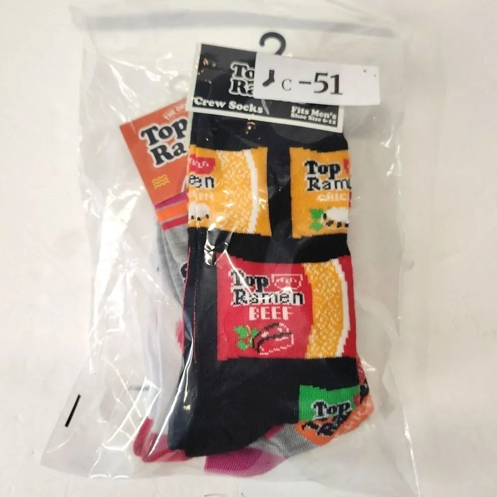 Top Ramen Noodles Novelty Socks 3 Pair Crew Adult Men Size 6-12 NWT Kidcore
